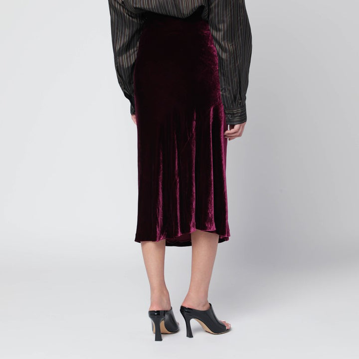 Dries Van Noten velvet draped midi skirt