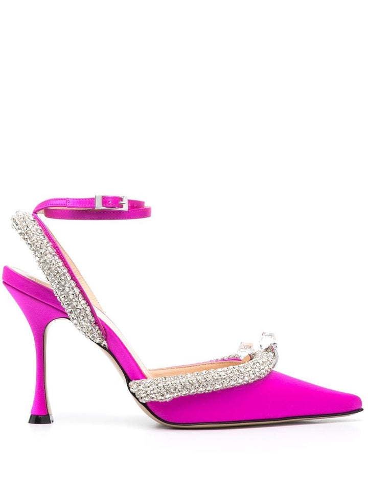 MACH & MACH Crystal-embellished satin slingback pumps