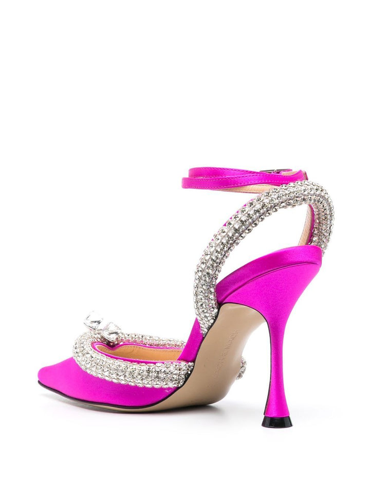 MACH & MACH Crystal-embellished satin slingback pumps