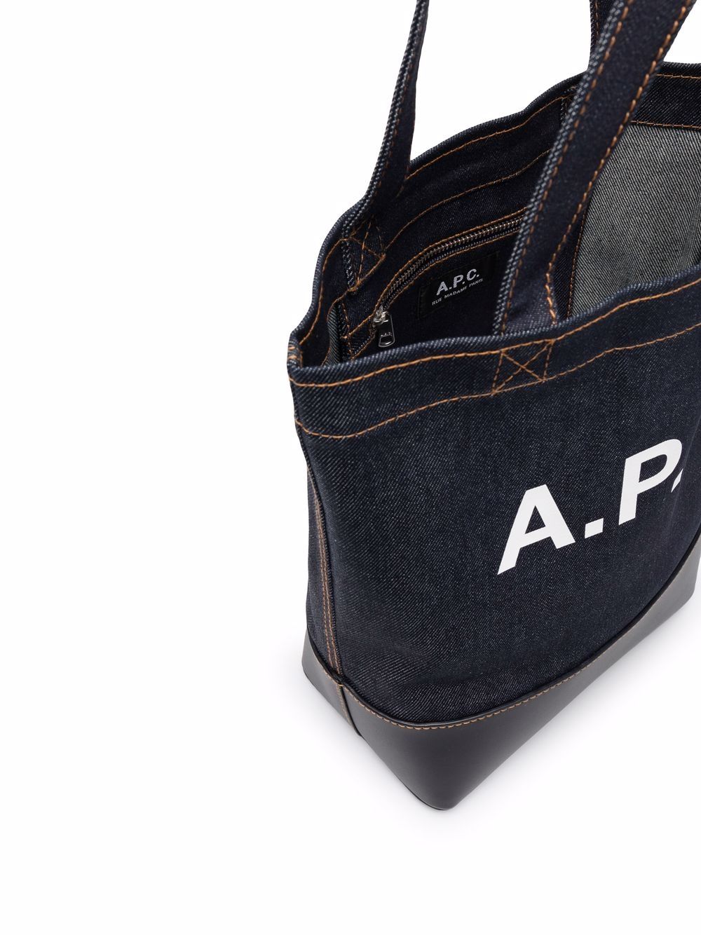 A.P.C. Denim & Leather Logo Tote