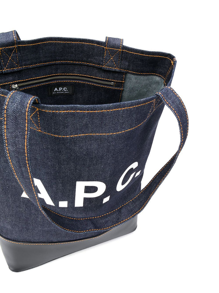 A.P.C. Denim & Leather Logo Tote