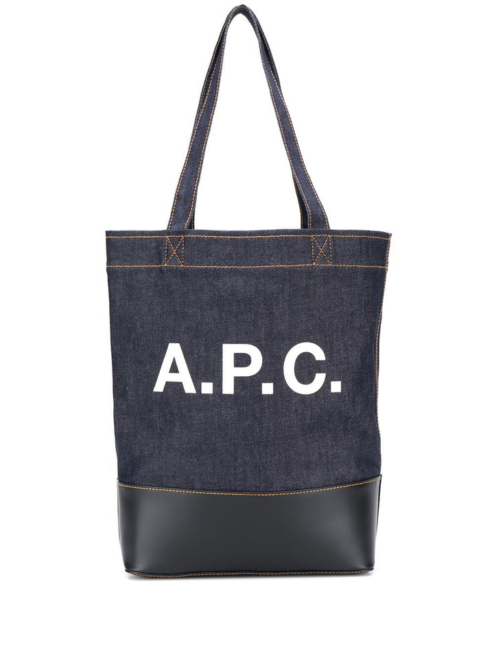 A.P.C. Denim & Leather Logo Tote