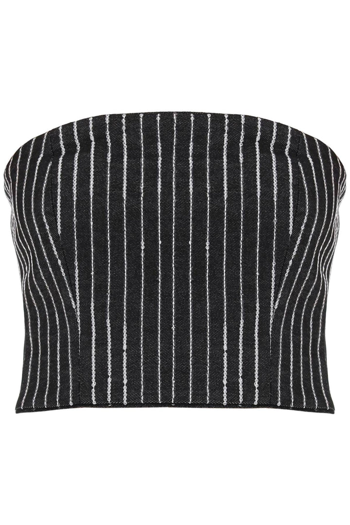 Rotate cropped top with sequined stripes