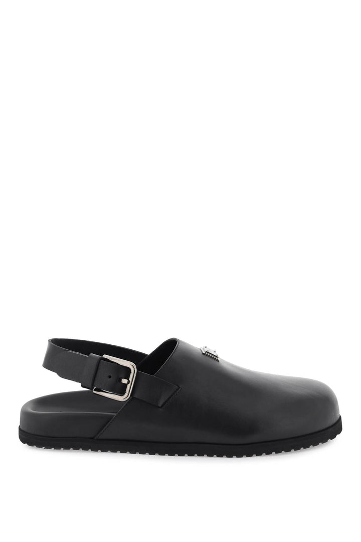 Dolce & Gabbana Leather Clogs With Logo Plate   Black