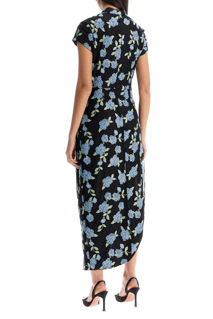 Rotate asymmetrical floral mesh midi dress