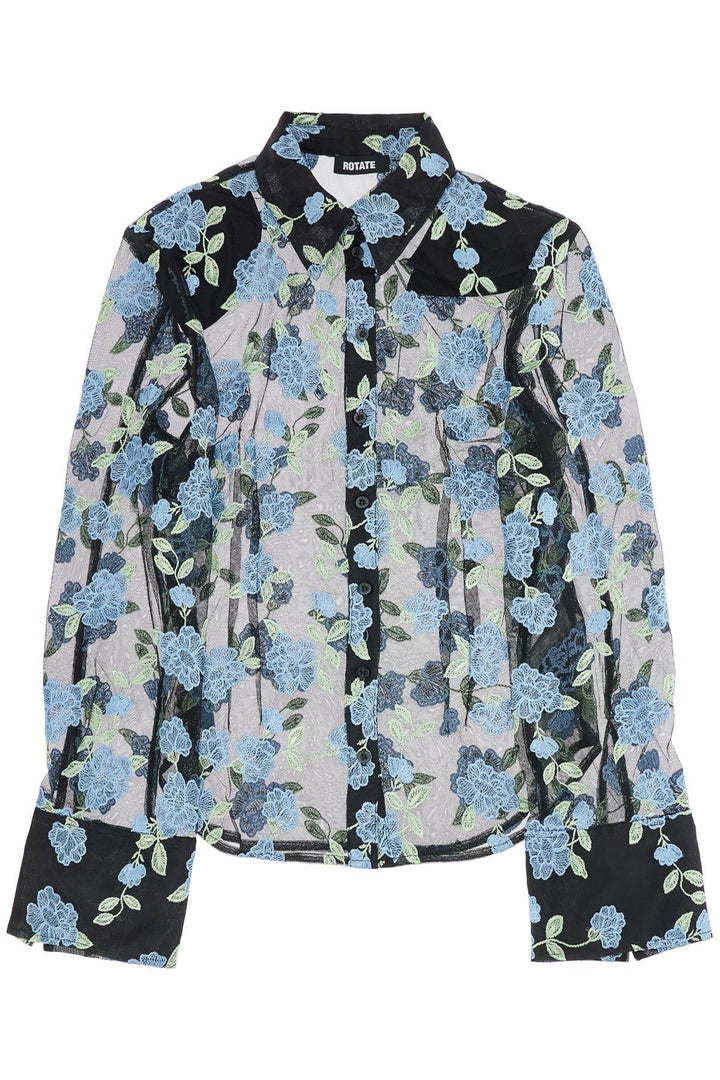 Rotate mesh shirt with floral embroidery