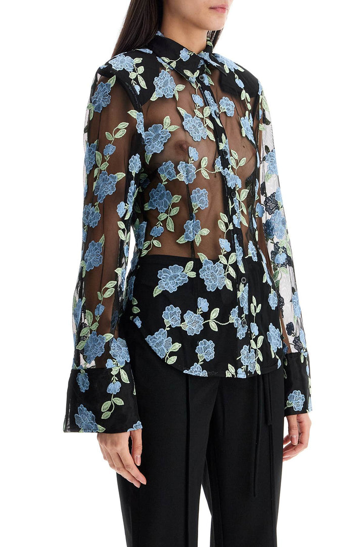 Rotate mesh shirt with floral embroidery