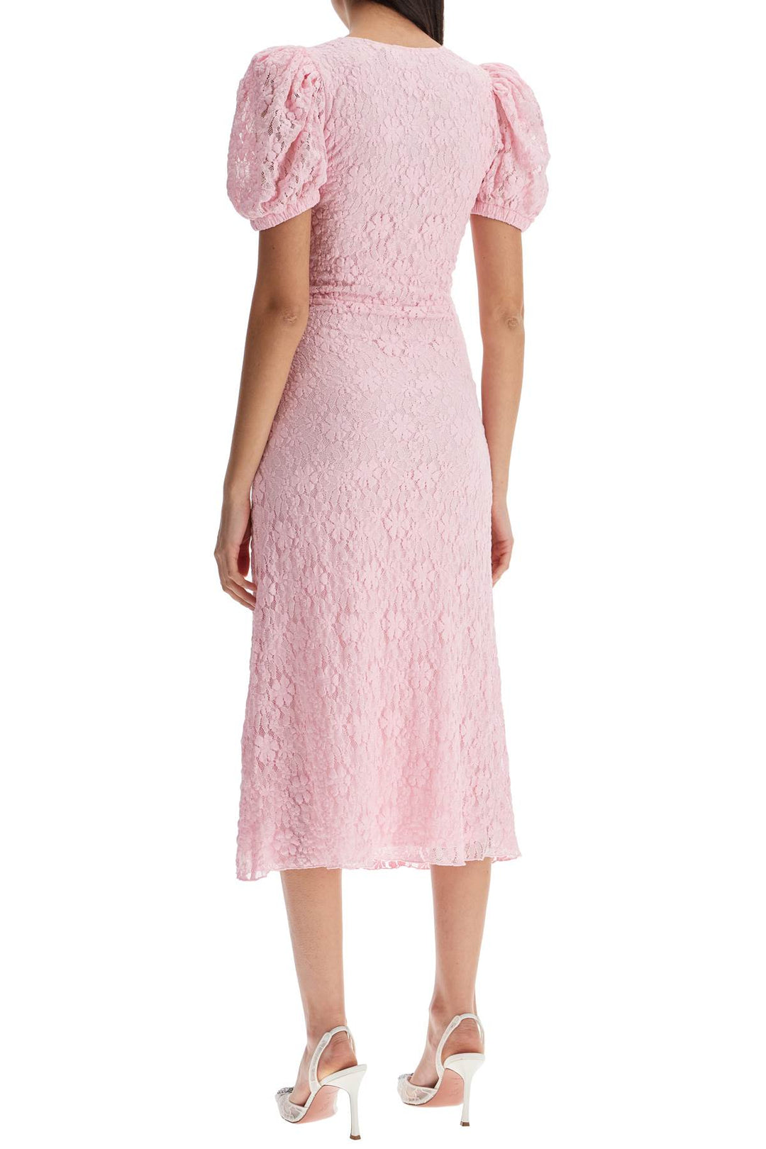 Rotate lace midi dress with puff sleeves