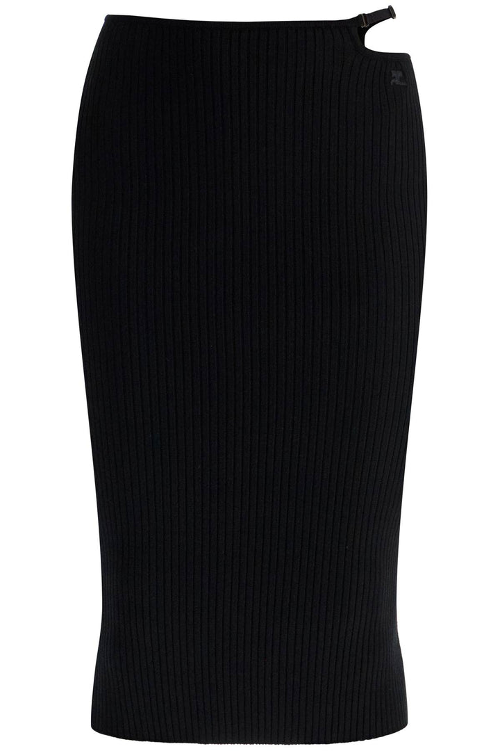 Courreges black midi ribbed skirt