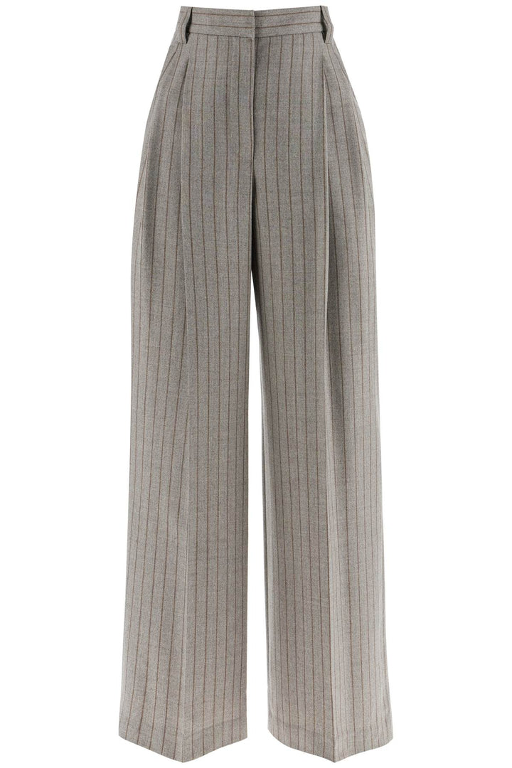 Brunello Cucinelli Wide Virgin Wool Pinstripe Trousers   Grey