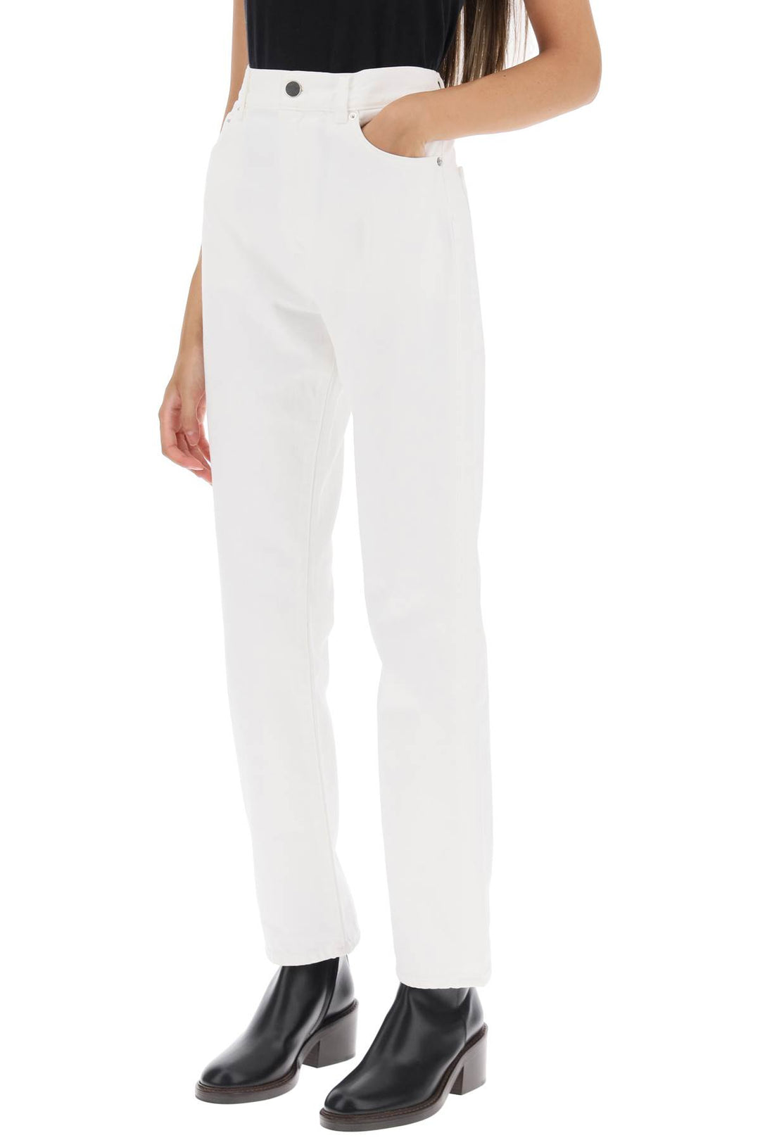 Loulou Studio Cropped Straight Cut Jeans   Bianco