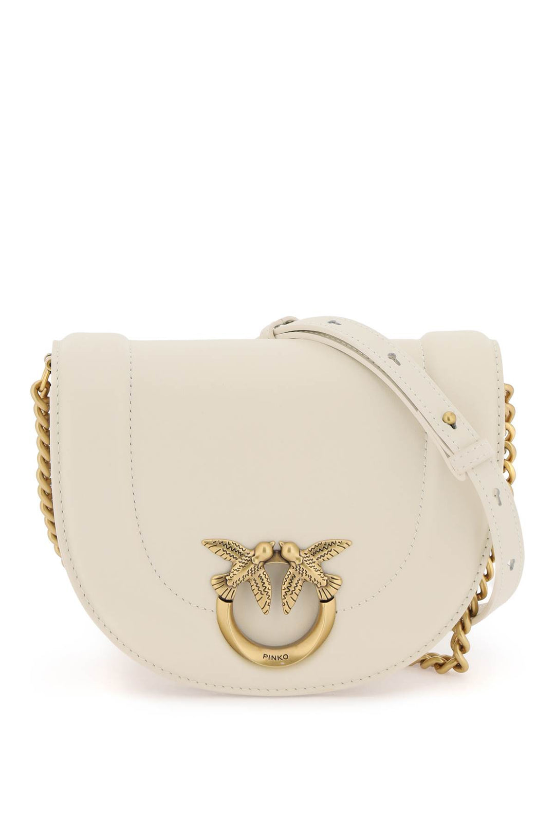 Pinko Mini Love Bag Click Round Leather Shoulder Bag   Bianco
