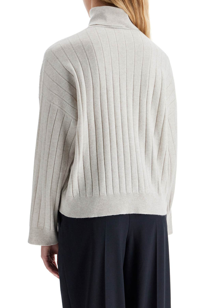 Brunello Cucinelli High Neck Cashmere Pullover Sweater   Beige