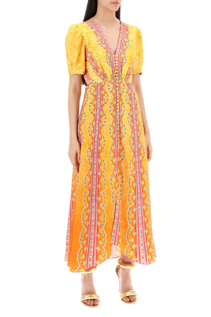 Saloni Long Silk Dress Lea In Eight   Yellow