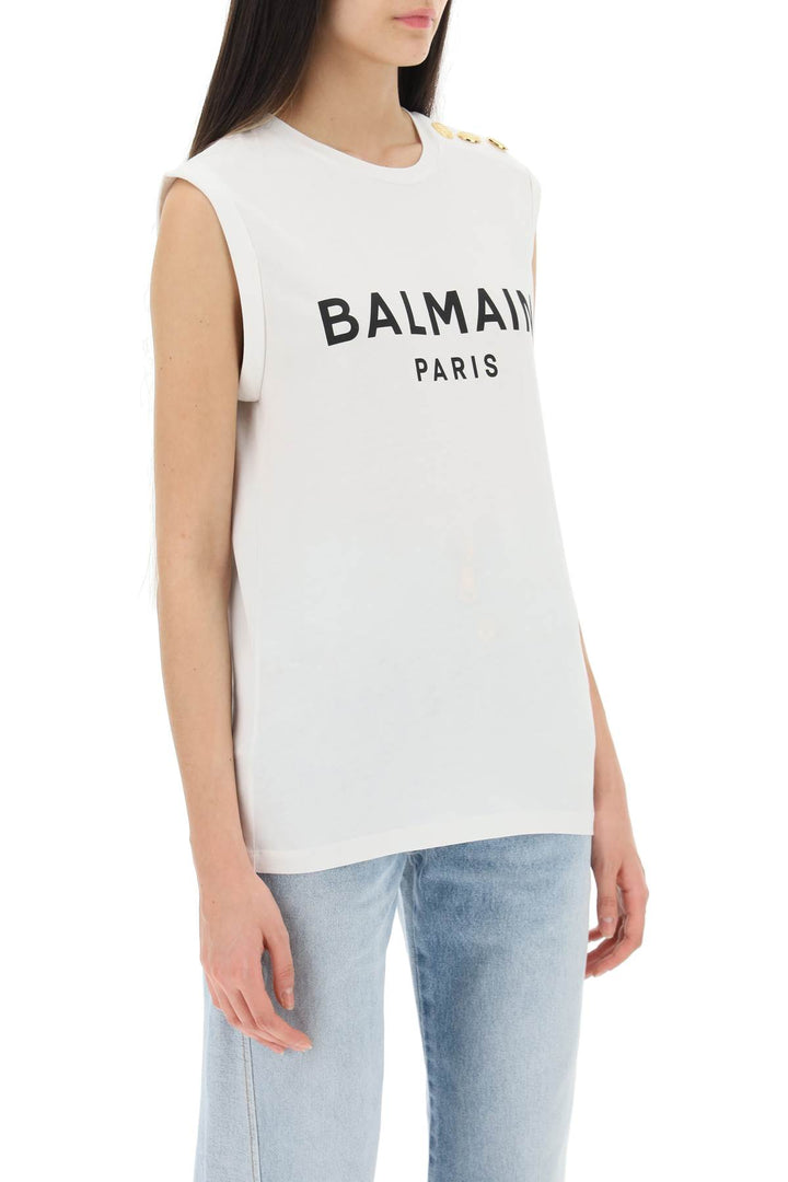 Balmain Logo Top With Embossed Buttons   Bianco
