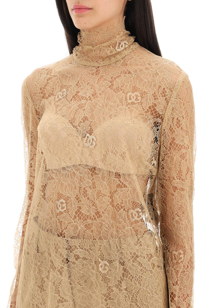 Dolce & Gabbana Blouse In Logoed Floral Lace   Beige