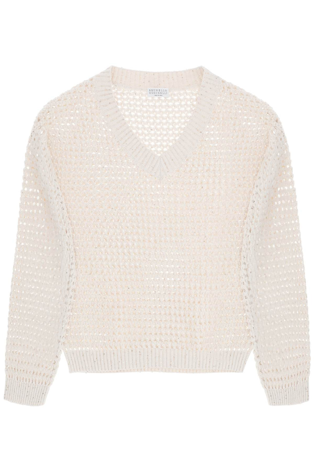 Brunello Cucinelli Dazzling Net Cotton Sweater   Neutro