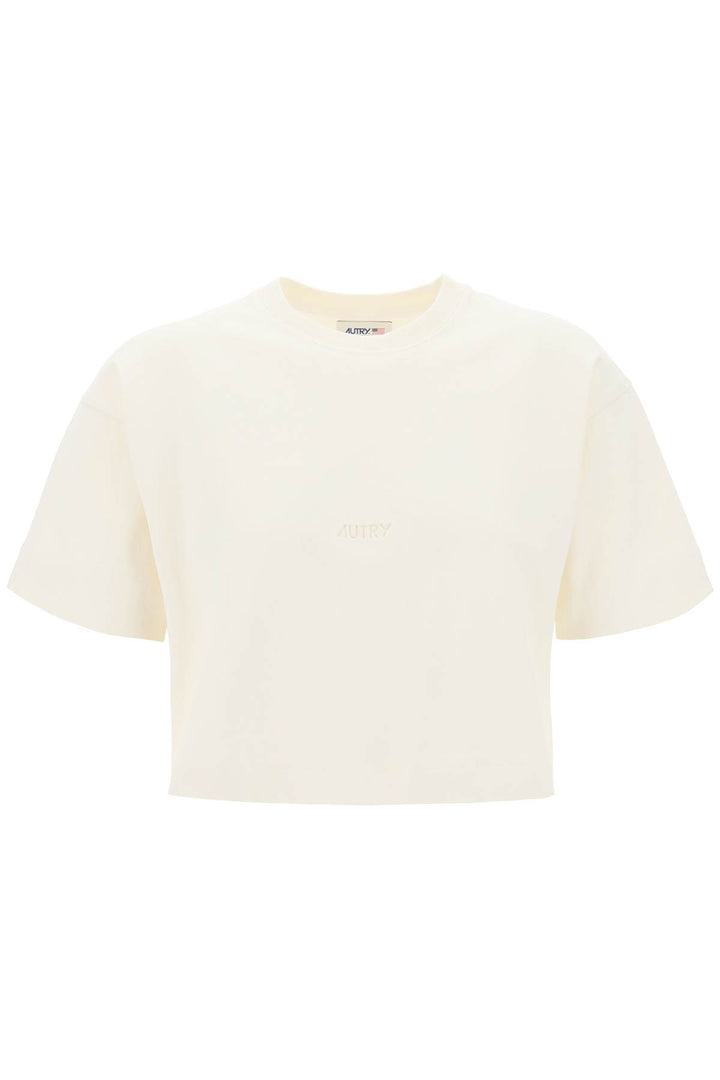 Autry Boxy T Shirt With Debossed Logo   Bianco