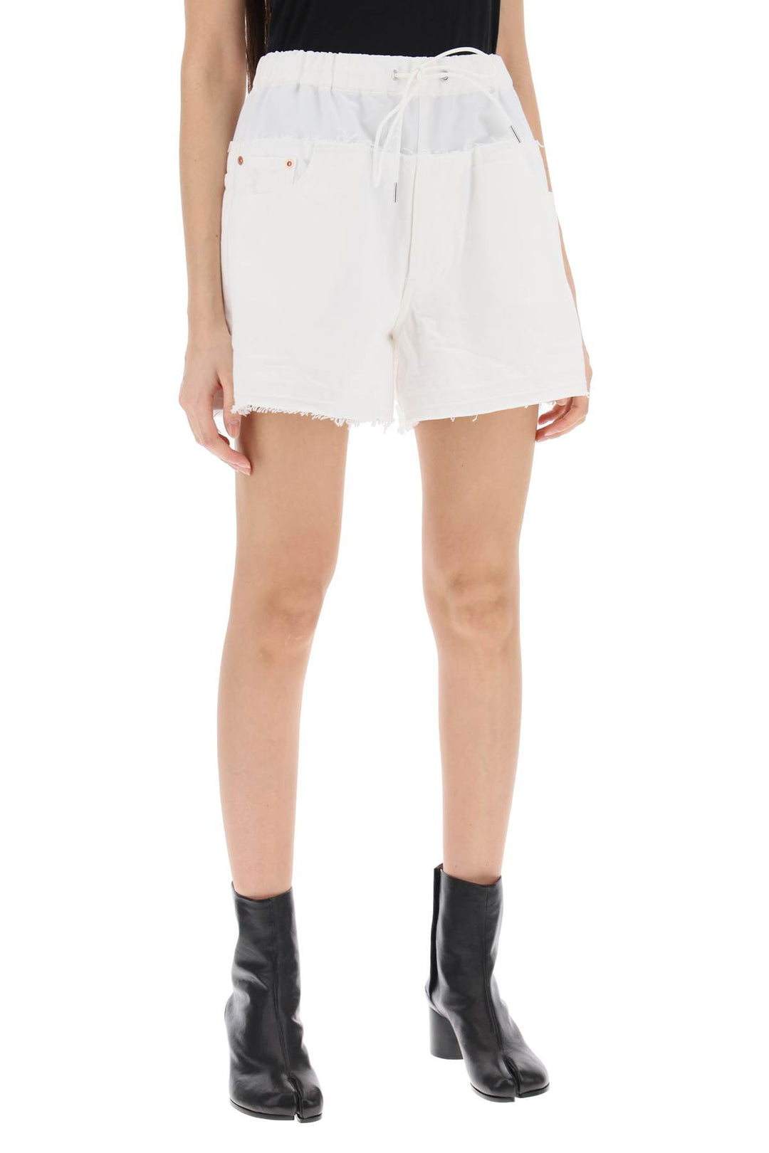 Sacai Hybrid Denim Shorts For Men   Bianco