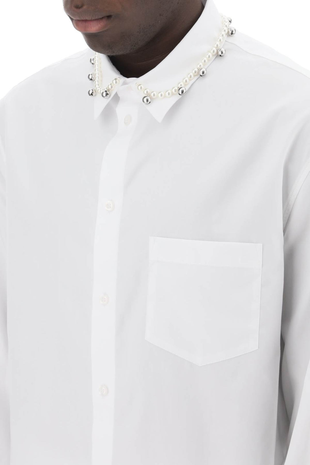 Simone Rocha Shirt With Pearls And Bells   Bianco