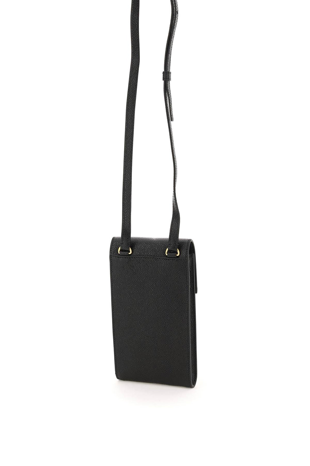 Thom Browne Pebble Grain Leather Phone Holder With Strap   Nero
