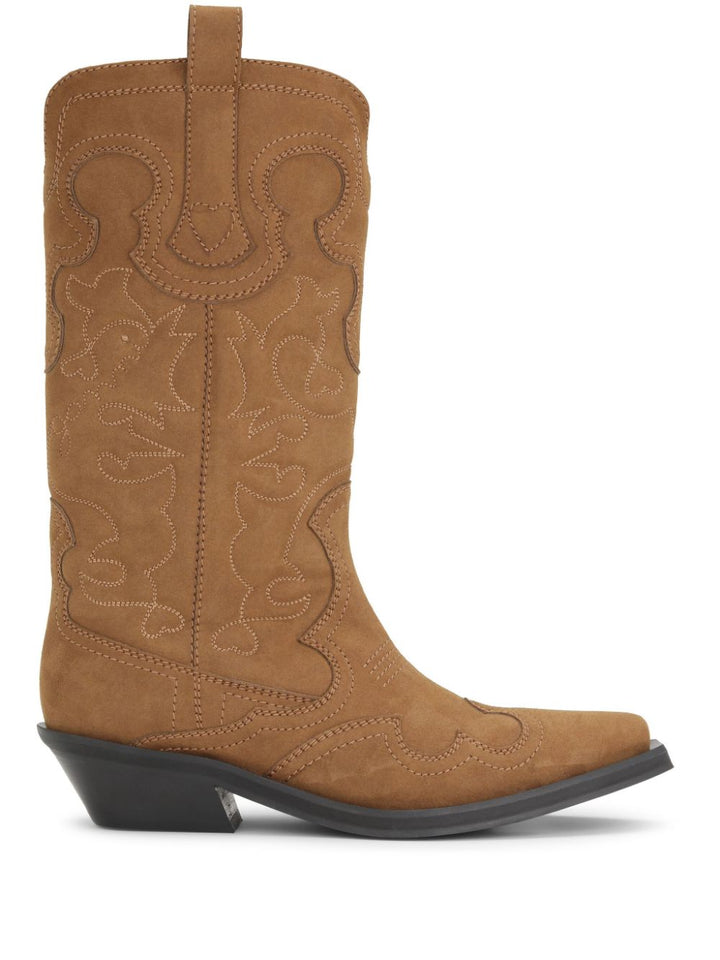 GANNI Embroidered Western Boots