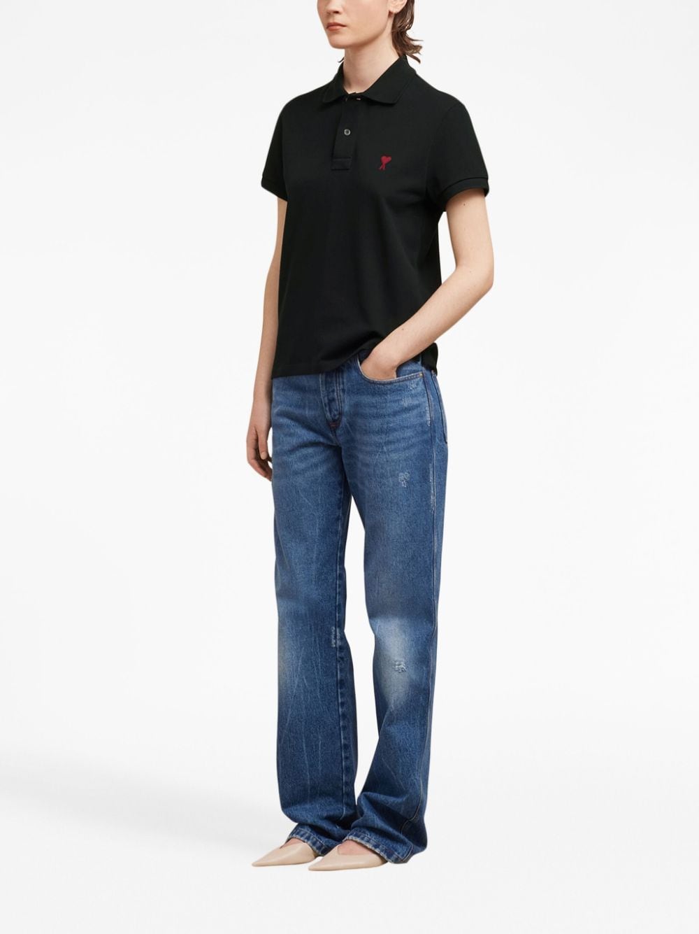 Ami Paris Black Ami De Coeur Polo shirt