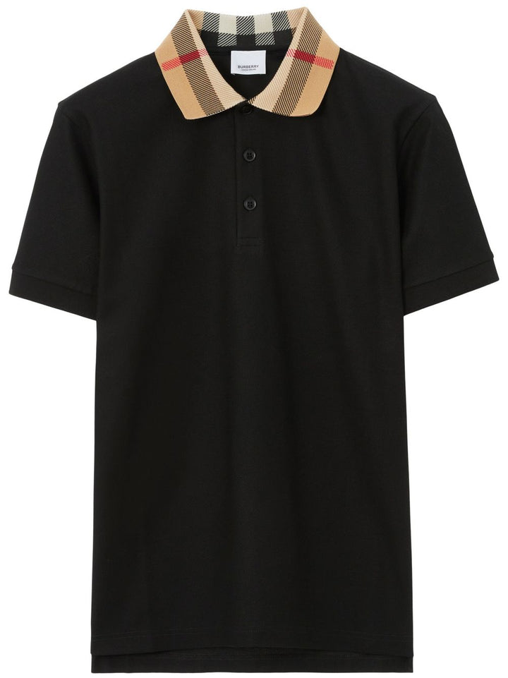 Burberry Check Collar Black Polo Shirt