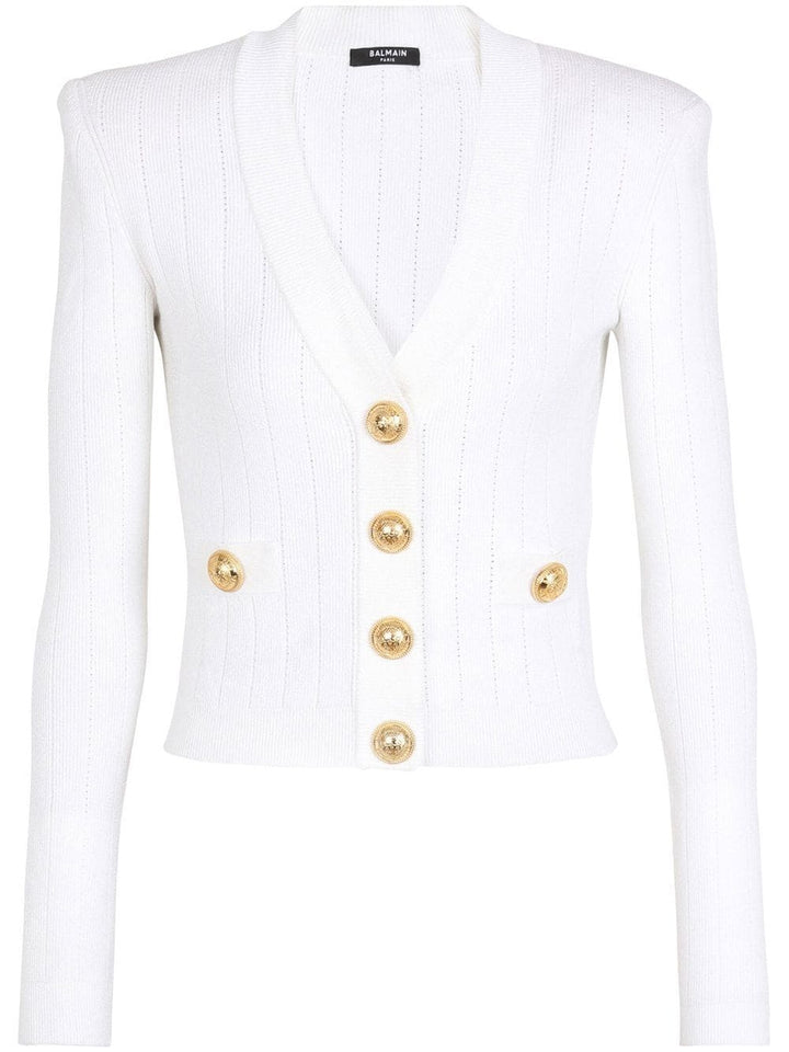 Balmain V-Neck Top with gold buttons