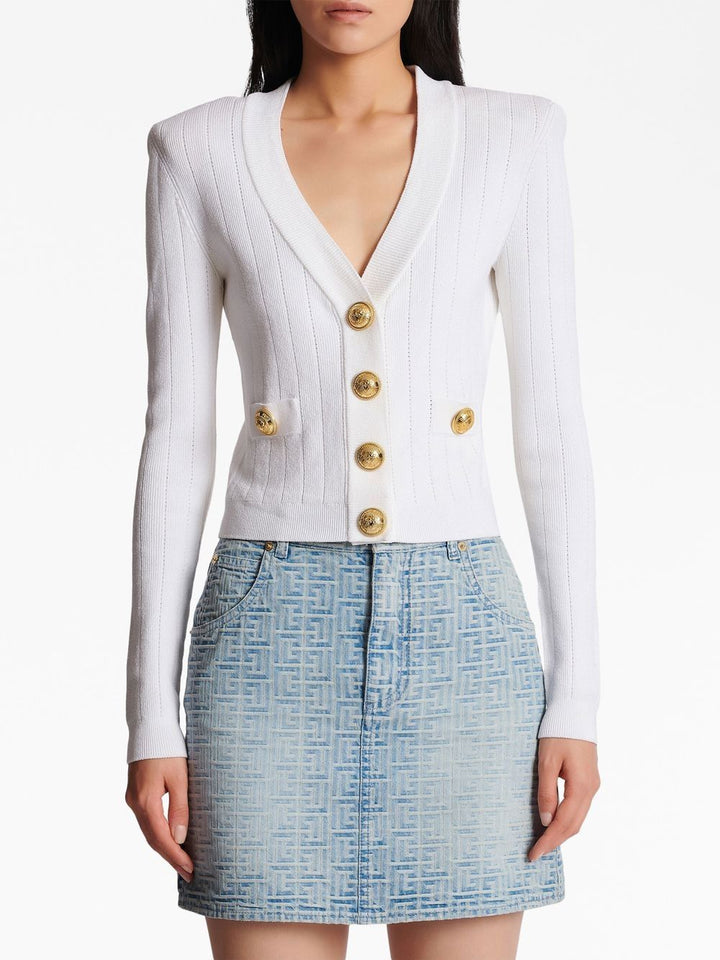 Balmain V-Neck Top with gold buttons