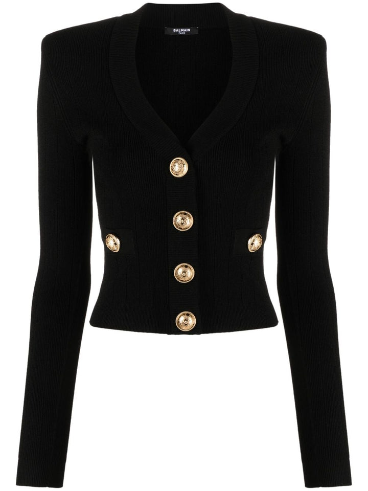 Balmain V-Neck Top with gold buttons