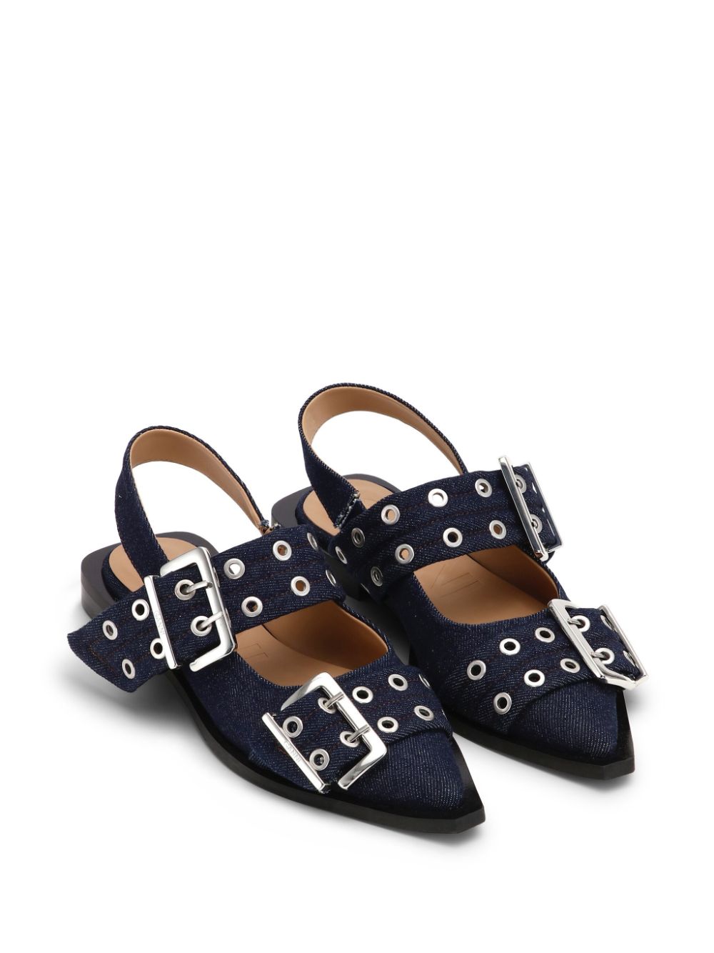 GANNI Flat Buckle Denim Slingbacks