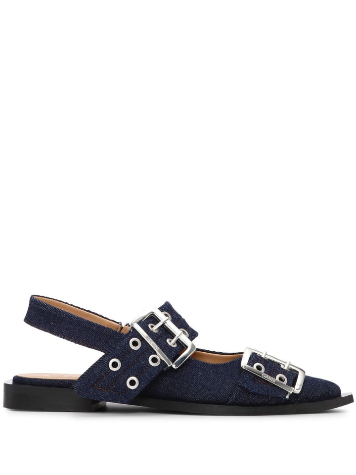 GANNI Flat Buckle Denim Slingbacks