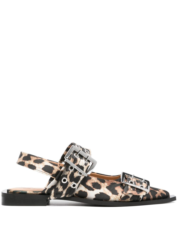 GANNI Flat Buckle Leopard Slingbacks