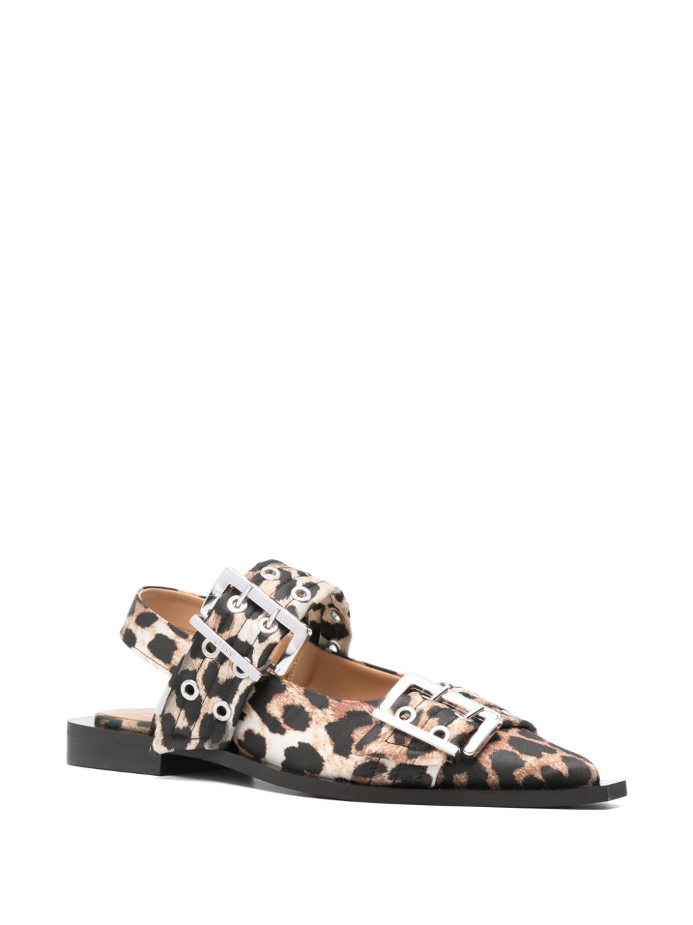 GANNI Flat Buckle Leopard Slingbacks