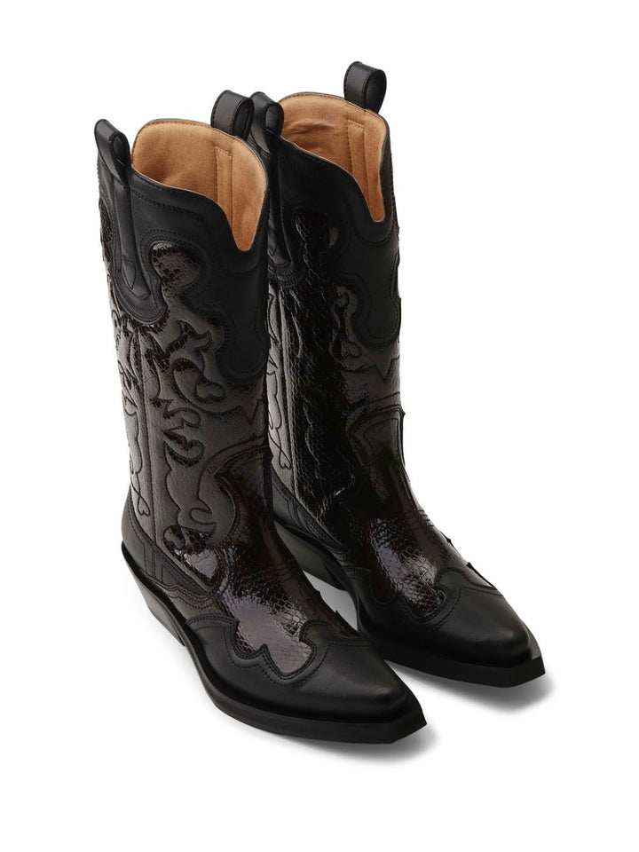 GANNI Mid Shaft Emberoidered Western Boots