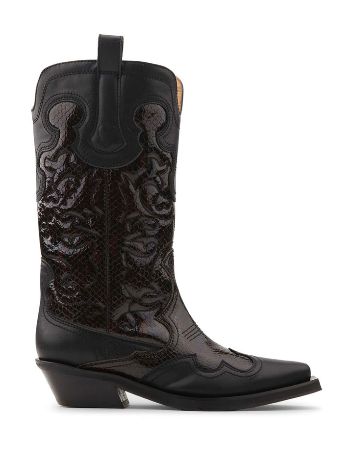 GANNI Mid Shaft Emberoidered Western Boots