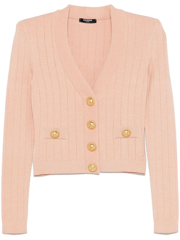 Balmain V-Neck Top with gold buttons