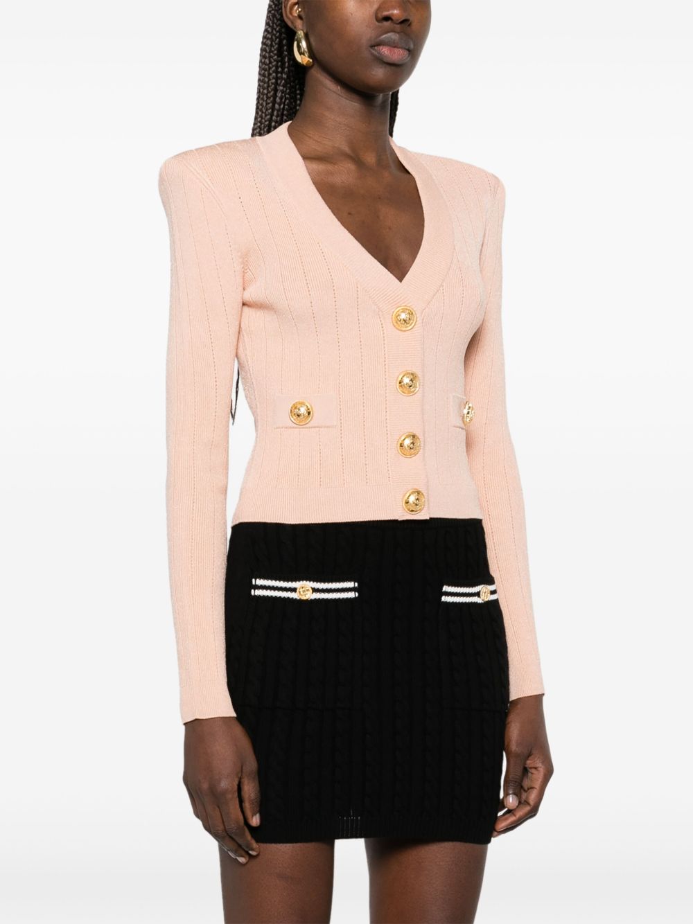 Balmain V-Neck Top with gold buttons