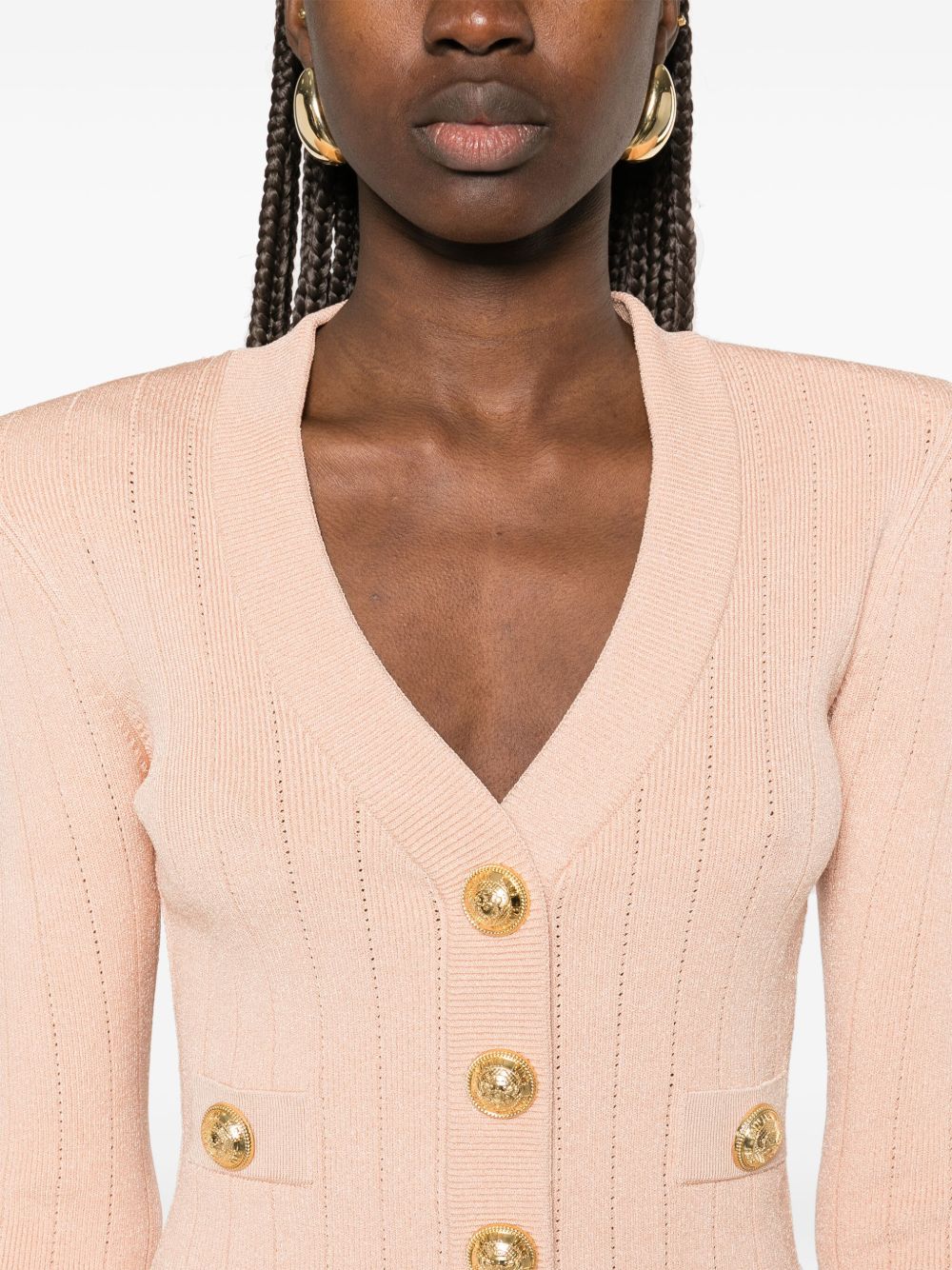 Balmain V-Neck Top with gold buttons