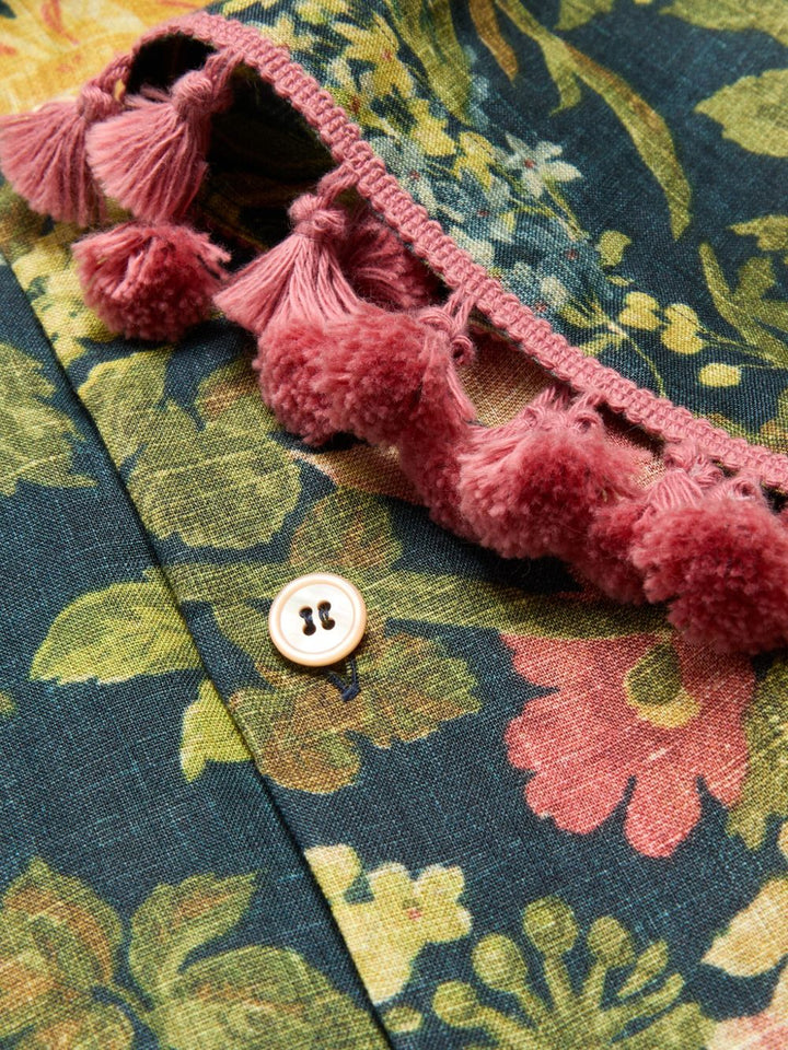 Valentino Linen Floral Tassel Shirt