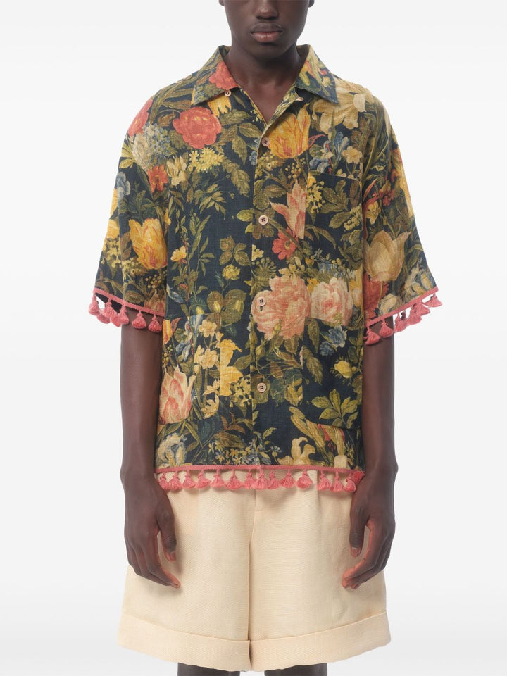 Valentino Linen Floral Tassel Shirt