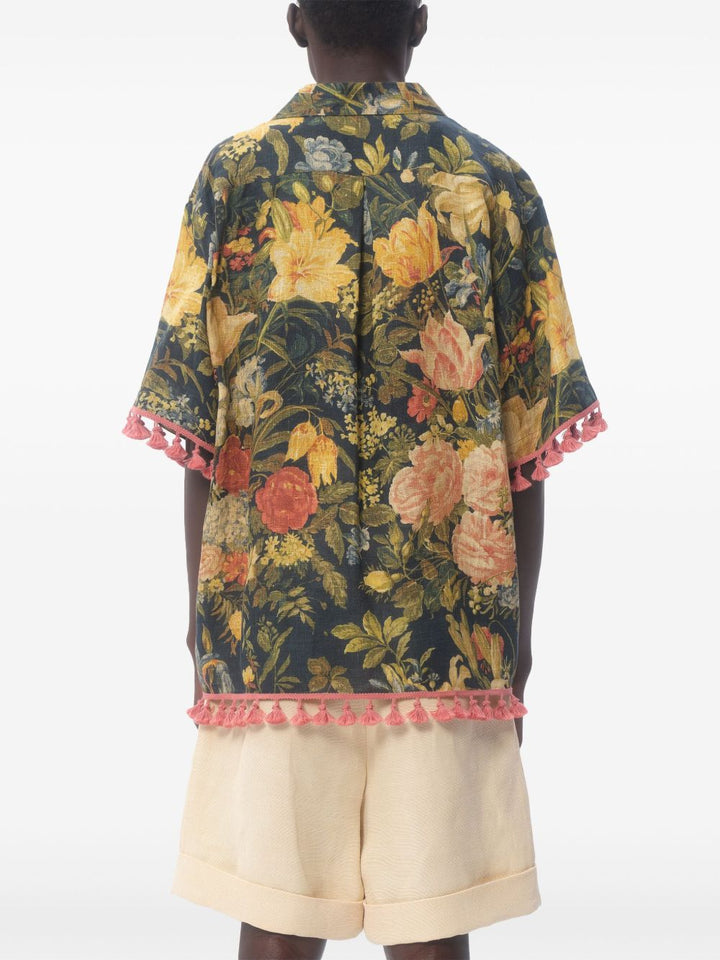 Valentino Linen Floral Tassel Shirt