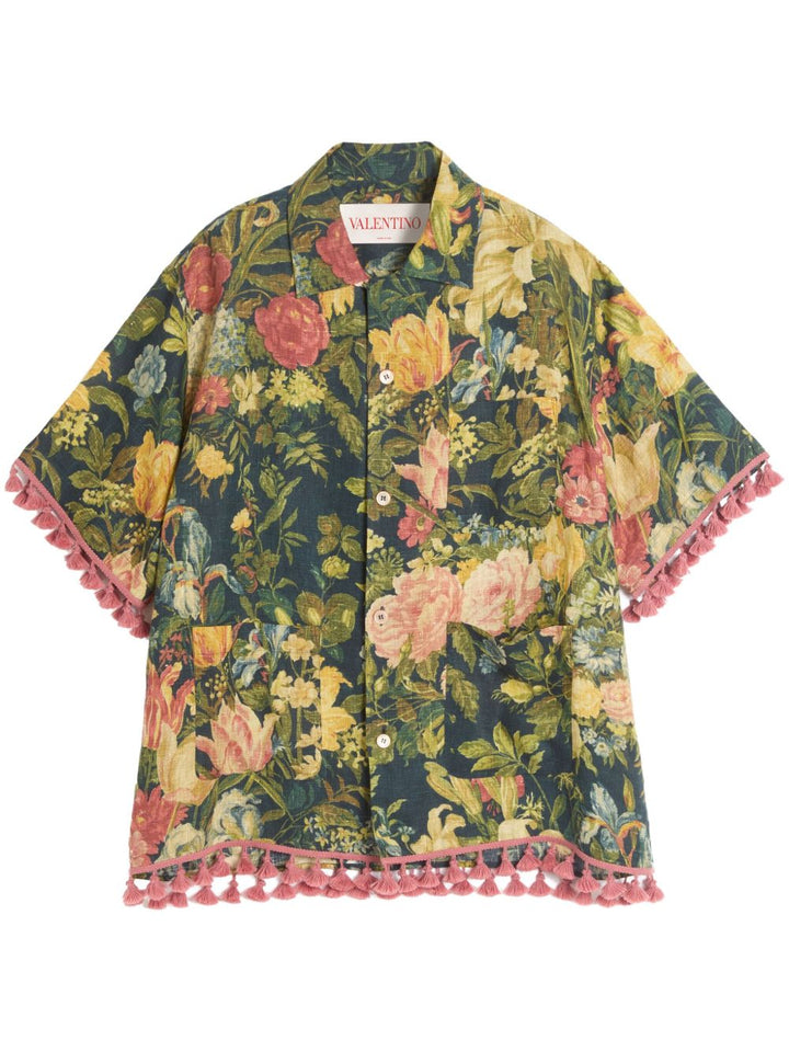 Valentino Linen Floral Tassel Shirt