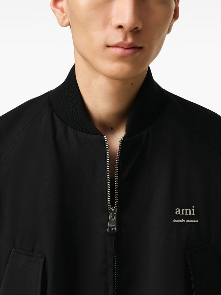 Ami Paris Ami De Coeur Black Bomber Jacket