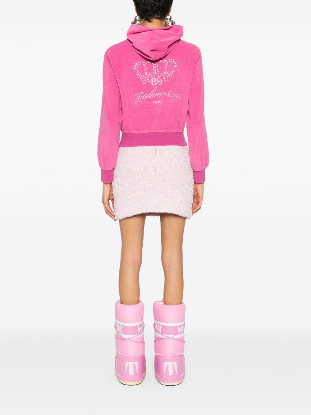 Balenciaga cropped zip-up hoodie with rhinestone logo