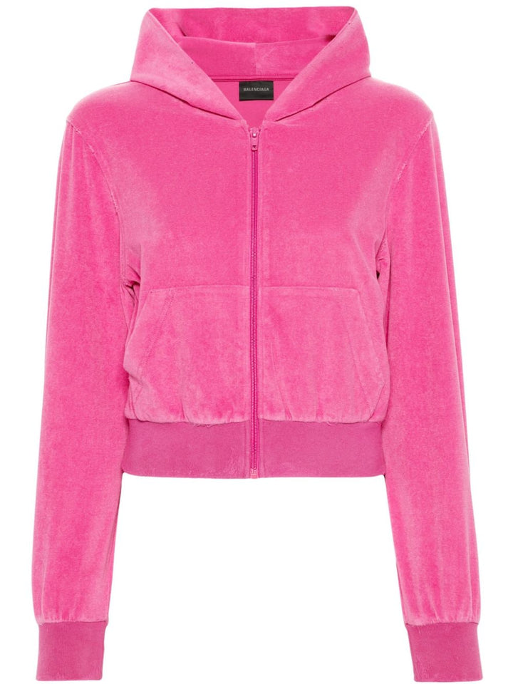 Balenciaga cropped zip-up hoodie with rhinestone logo
