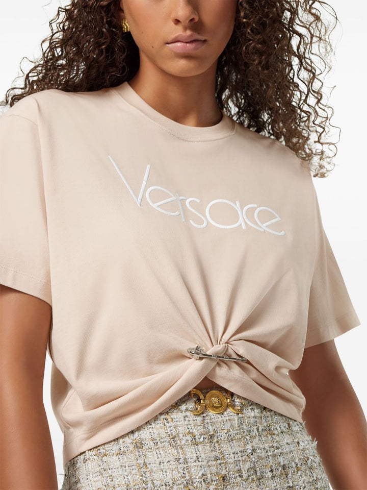 Versace Cropped Logo T-shirt with Pin