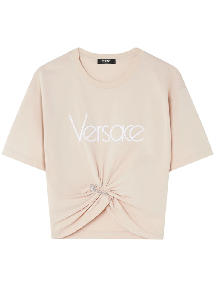 Versace Cropped Logo T-shirt with Pin