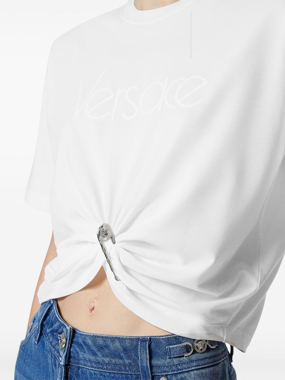 Versace White Cropped T-shirt with Pin